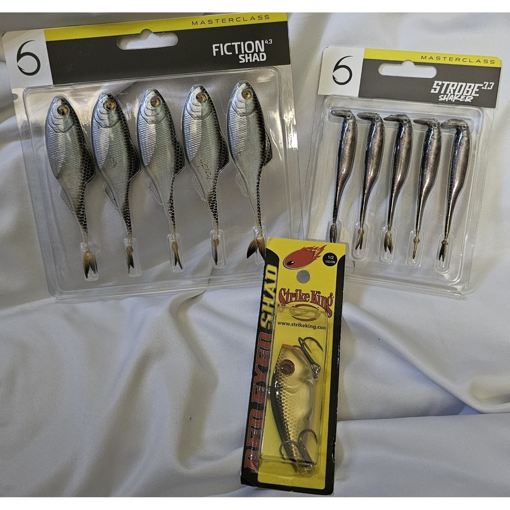 New Fishing Strike King Red Eyed Shad, Masterclass Fiction Shad & Strobe Shaker